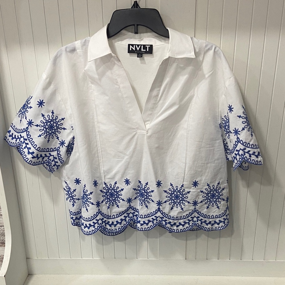 NVLT White Blouse with Blue Embroidery